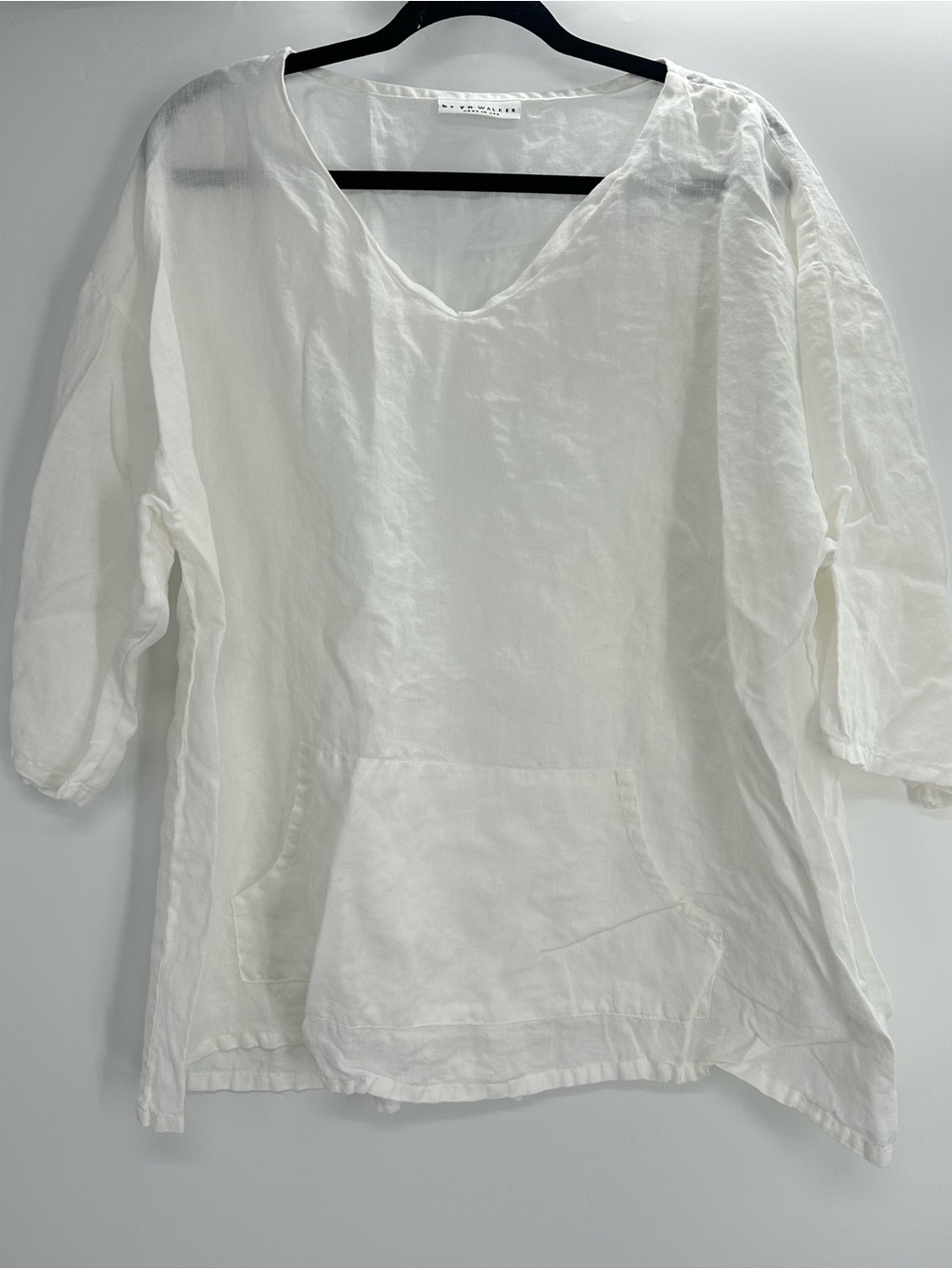 Bryn Walker Blouse Linen V Neck Oversized Coastal Lagenlook Boho Pocket Medium